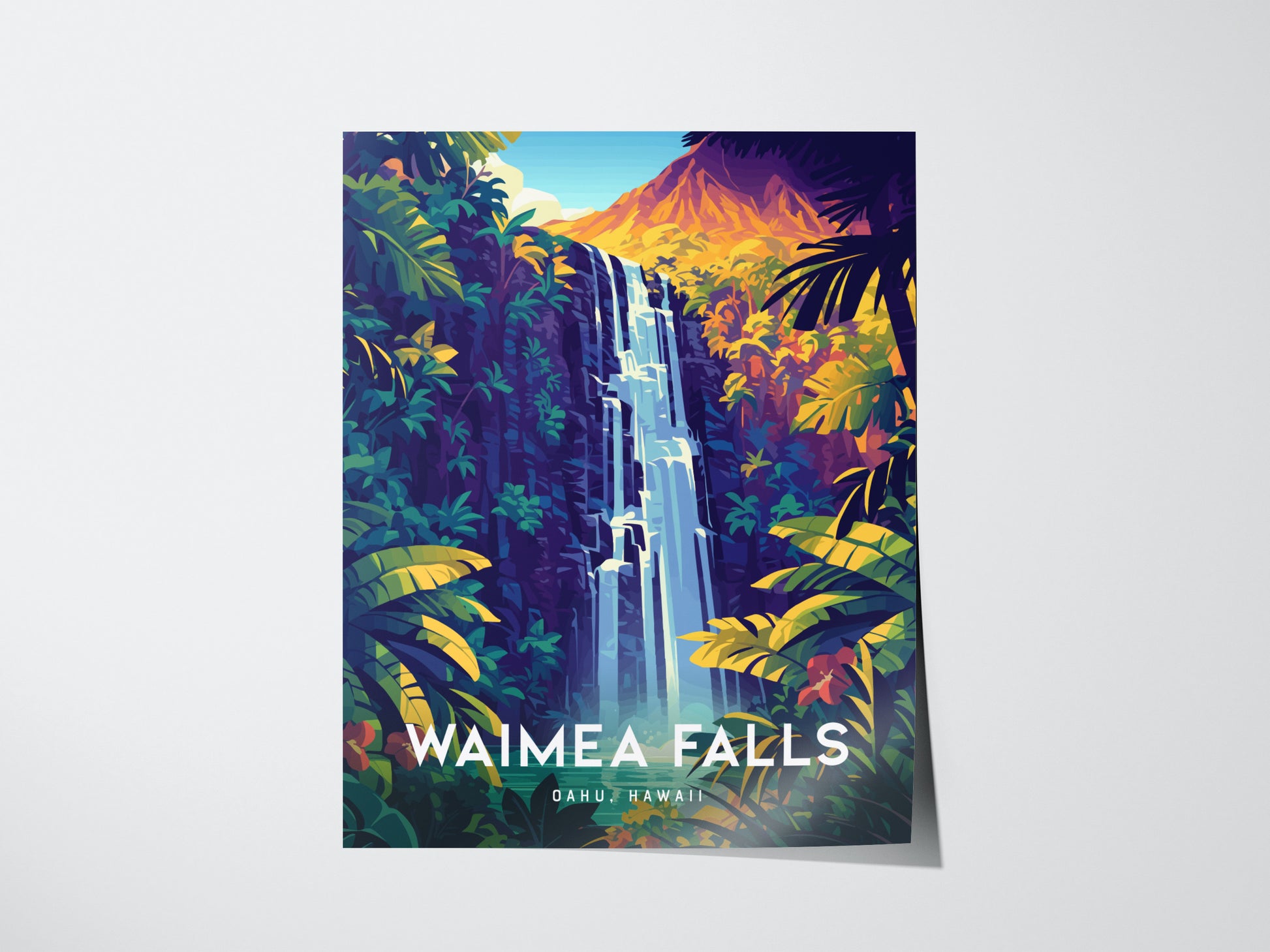Waimea Falls Poster | Oahu North Shore Hawaii Art Waterfall Botanical