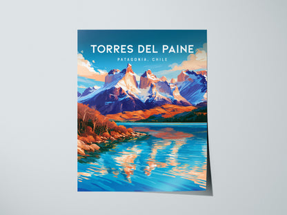 Torres del Paine, Patagonia Poster | Granite Peaks & Glacial Lake Wall Art — giclée print detail on matte paper
