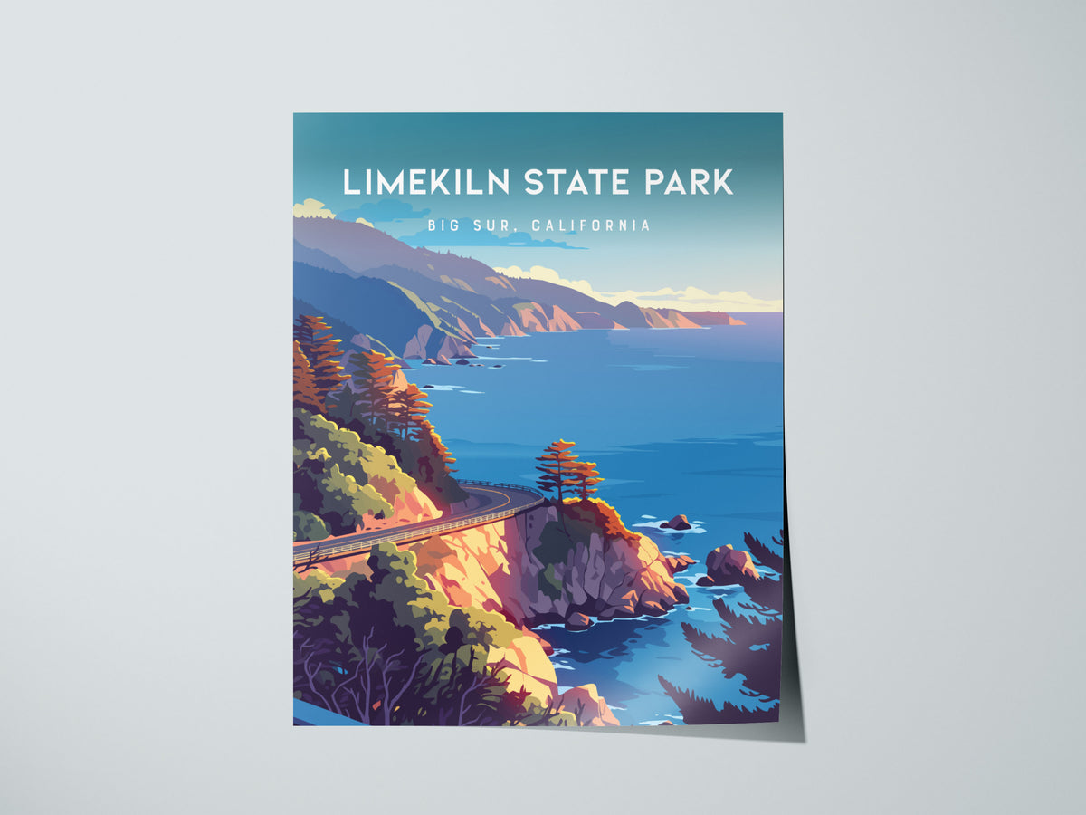 Limekiln State Park, Big Sur, California Poster | Redwoods & Coastal Cliffs Destination Print Wall Art — giclée print detail