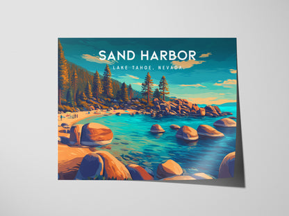 Sand Harbor Landscape Poster | Lake Tahoe, Nevada Travel Gift Destination Print — giclée print detail on matte paper