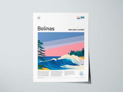 Bolinas, Marin County, California Poster | Misty Cliffs & Surf Wall Art — giclée print detail on matte paper