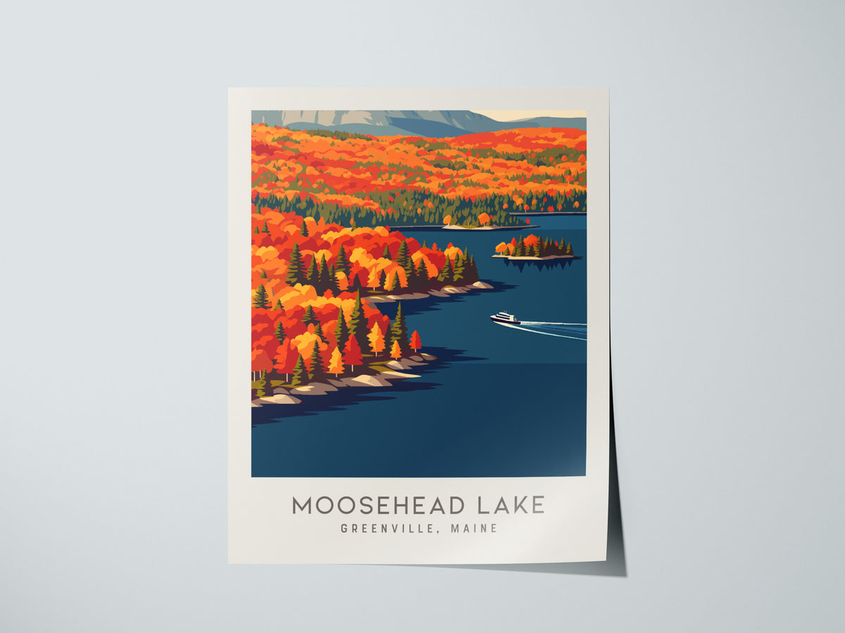 Moosehead Lake Matte Border Poster | Greenville, Maine Destination Print Travel Wall Art — giclée print detail on matte paper