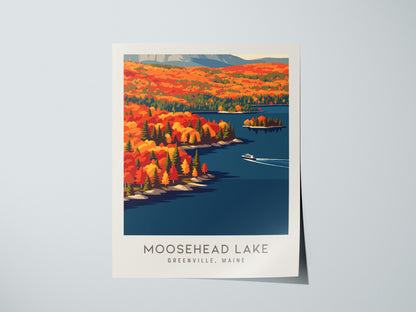 Moosehead Lake Matte Border Poster | Greenville, Maine Destination Print Travel Wall Art — giclée print detail on matte paper