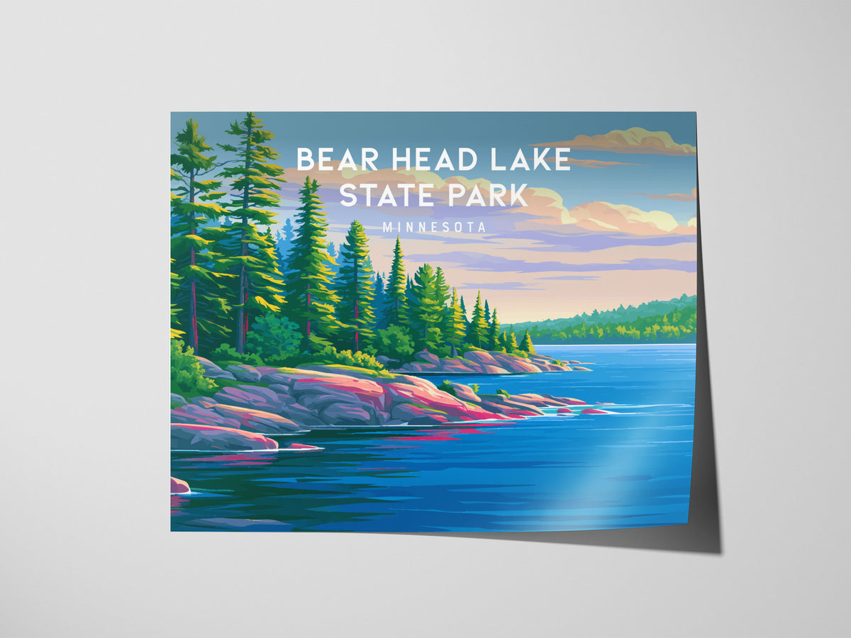 Bear Head Lake State Park Landscape, Minnesota Poster | Northwoods Lake Retreat Framed or Unframed Wall Art — giclée print de