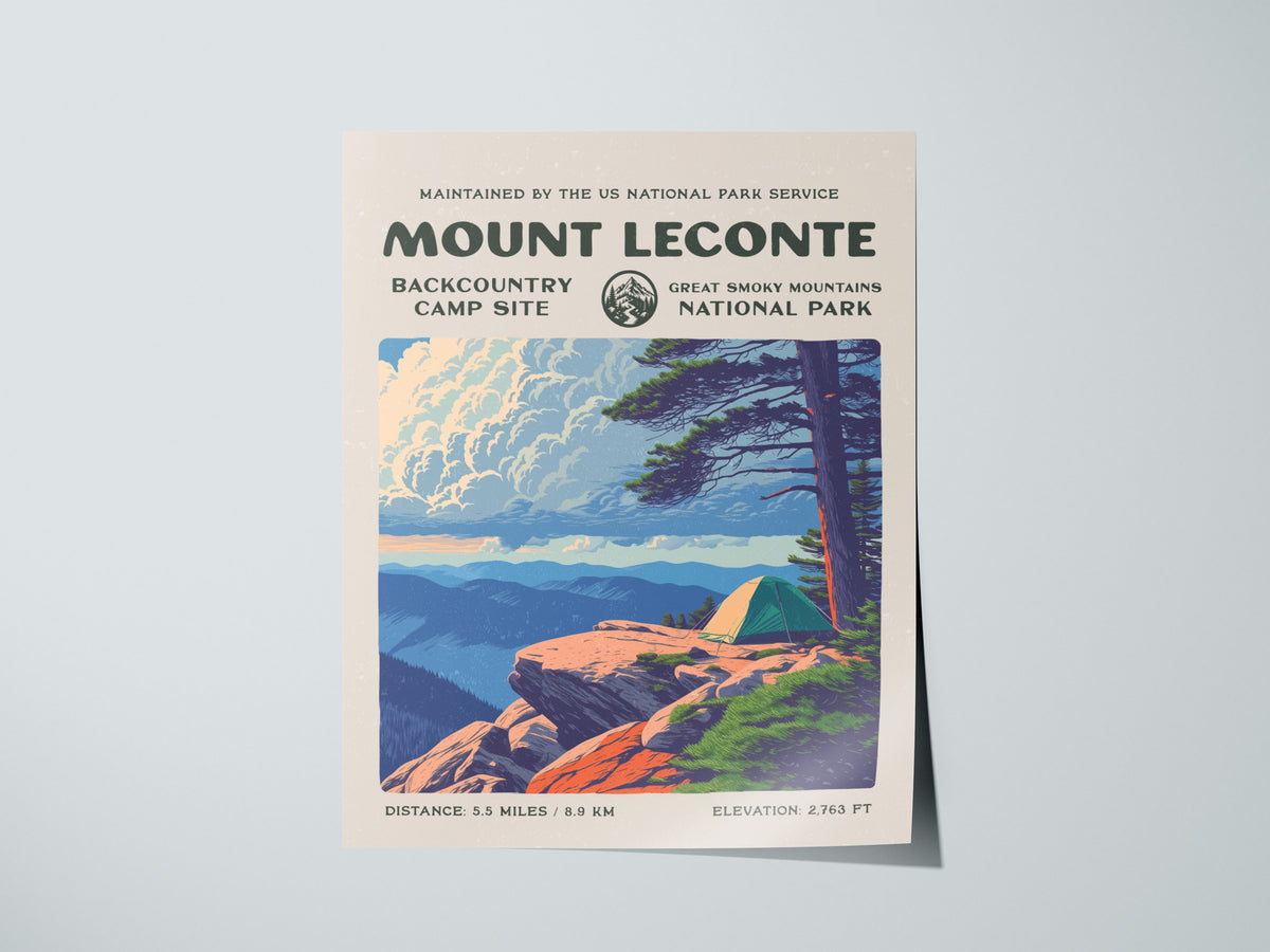 Mount LeConte, Great Smoky Mountains National Park Poster | Hiker Gift | Backcountry Trail Wall Art — giclée print detail on