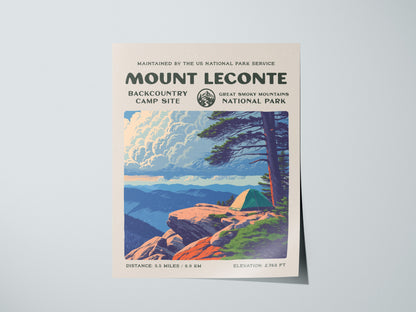 Mount LeConte, Great Smoky Mountains National Park Poster | Hiker Gift | Backcountry Trail Wall Art — giclée print detail on