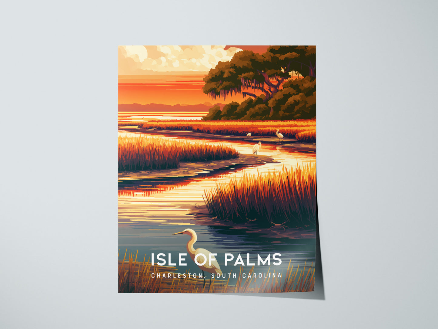 Isle of Palms, South Carolina Poster | Golden Beach & Palm Tree Wall Art — giclée print detail on matte paper