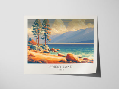 Priest Lake Landscape Matte Border Poster | Idaho Travel Gift Beach House Decor — giclée print detail on matte paper