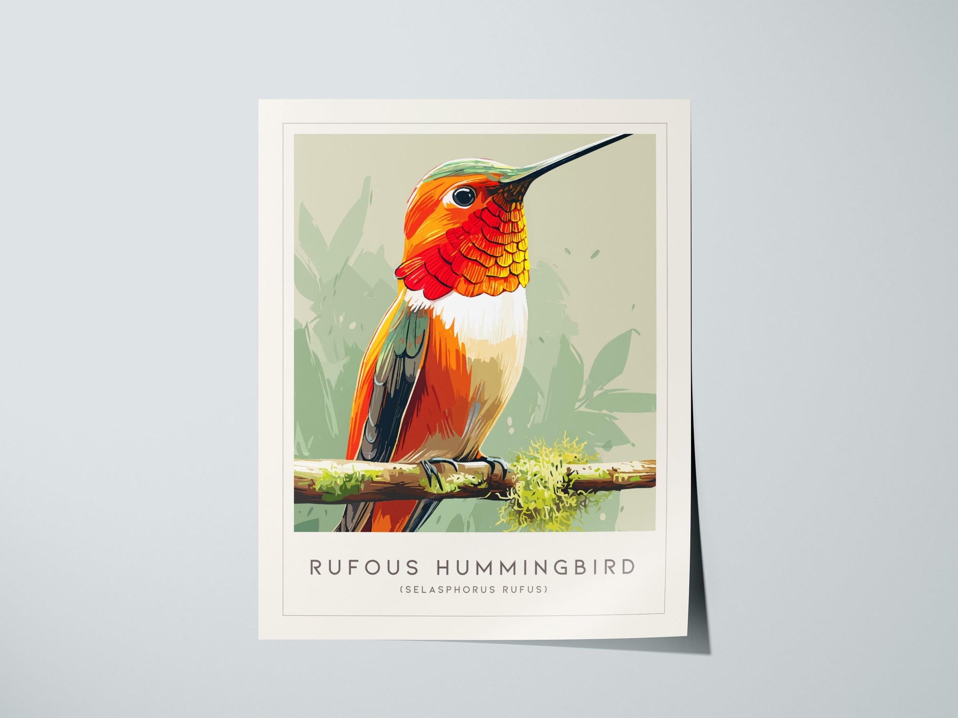 Rufous Hummingbird, Selasphorus rufus Poster | Vibrant Bird Wall Art — giclée print detail on matte paper