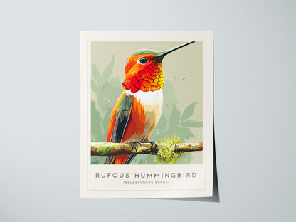 Rufous Hummingbird, Selasphorus rufus Poster | Vibrant Bird Wall Art — giclée print detail on matte paper