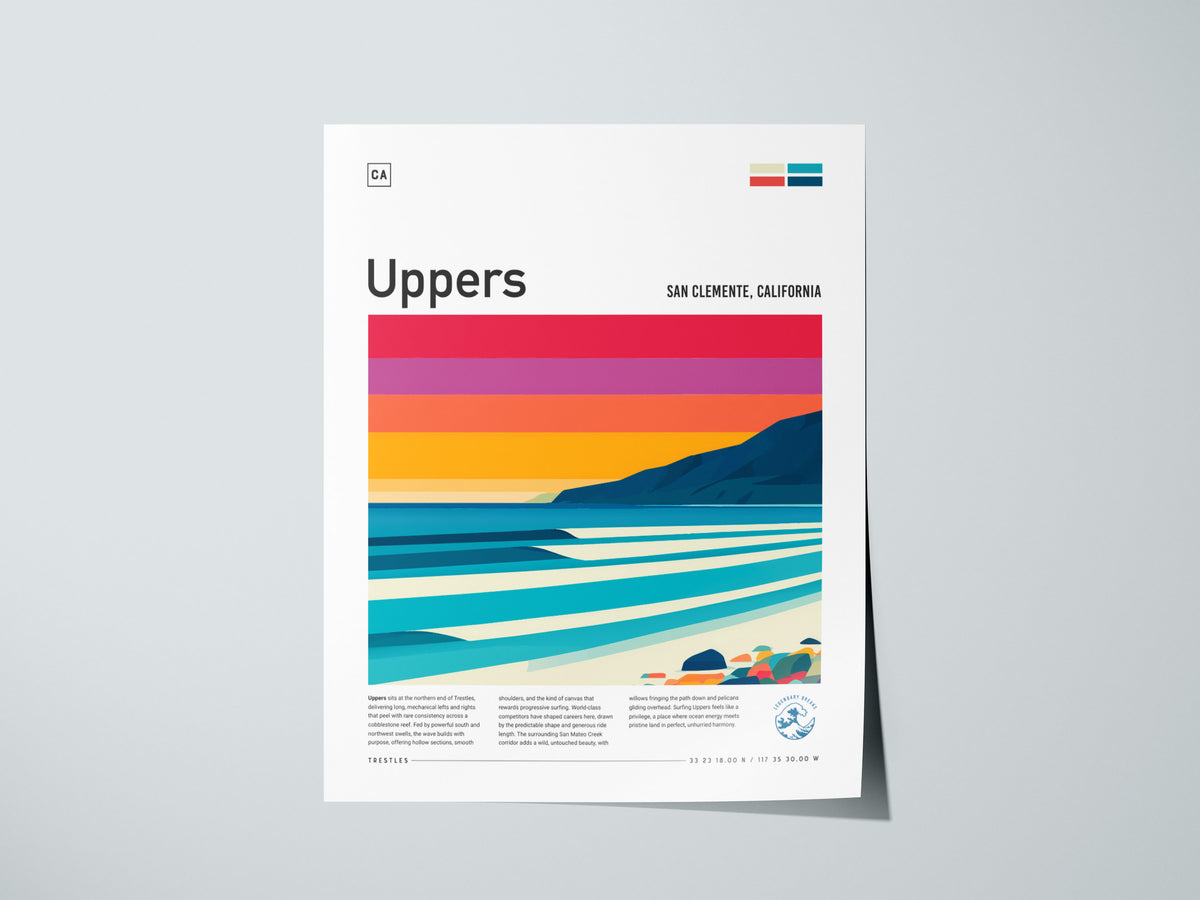 Uppers, Trestles Poster | Golden Hour Barrel Surf Wall Art — giclée print detail on matte paper