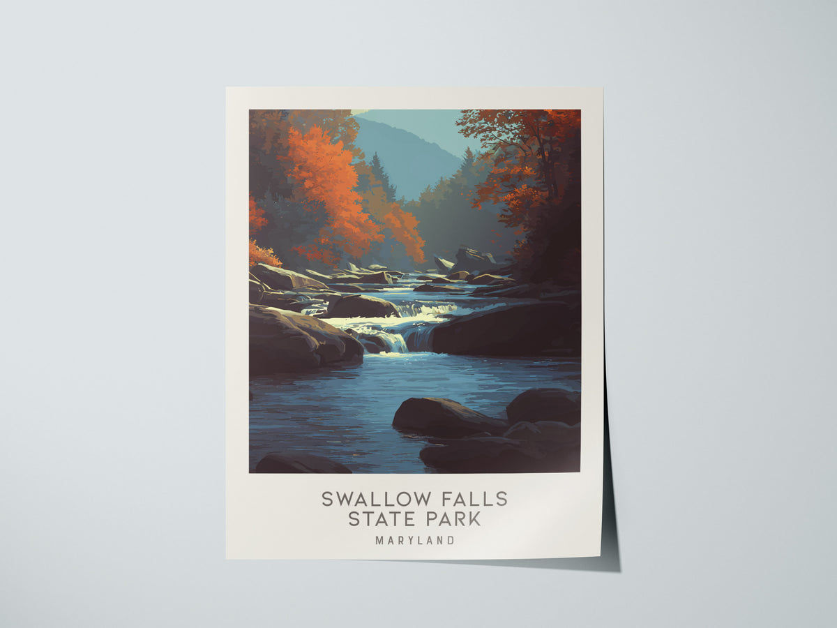 Swallow Falls State Park Matte Border Poster | Maryland Travel Wall Art — giclée print detail on matte paper