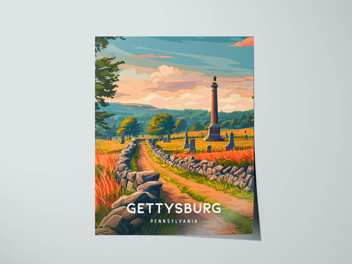 Gettysburg, Pennsylvania Poster | Historic Battlefield & Monument Travel Gift Wall Art — giclée print detail on matte paper