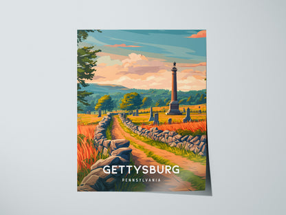 Gettysburg, Pennsylvania Poster | Historic Battlefield & Monument Travel Gift Wall Art — giclée print detail on matte paper