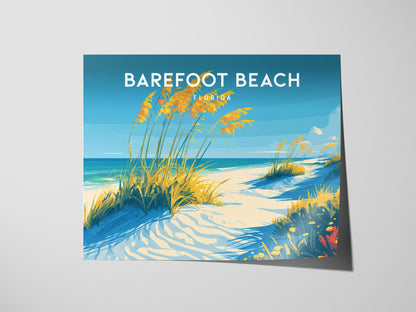 Barefoot Beach, Florida Poster | Tropical Shoreline Landscape Coastal Decor Wall Art — giclée print detail on matte paper