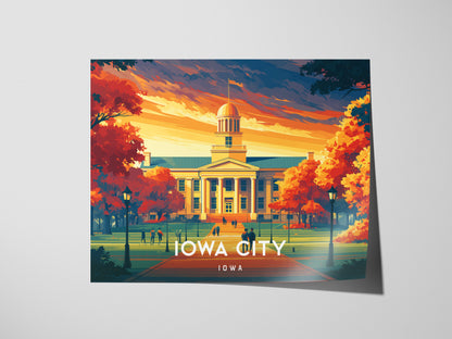 Iowa City, Iowa Landscape Poster | Midwest College Town Vacation Wall Art — giclée print detail on matte paper