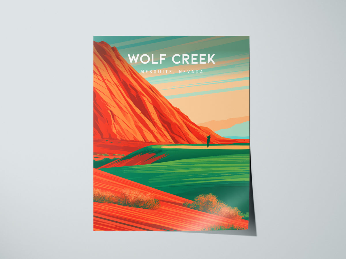 Wolf Creek Golf Club, Mesquite, Nevada Poster | Desert Canyon Links Golfer Gift Wall Art — giclée print detail on matte paper