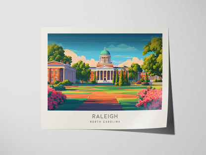 Raleigh Landscape Matte Border Poster | North Carolina Travel Wall Art — giclée print detail on matte paper