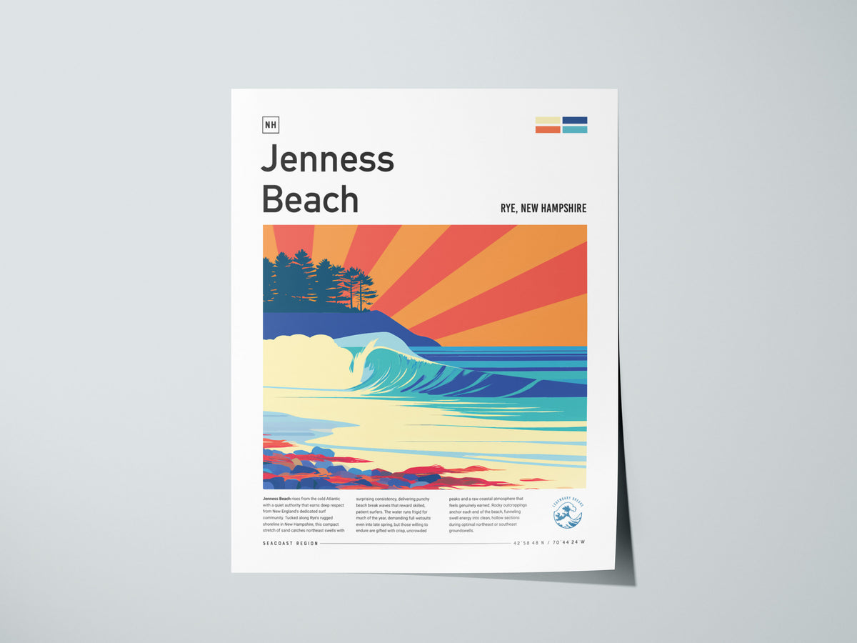 Jenness Beach, Rye, New Hampshire Poster | Surf Wall Art & Coastal Waves Print — giclée print detail on matte paper