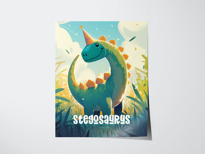 Stegosaurus Poster | Kids Dinosaur Room Art | Nursery Birthday Party Gift