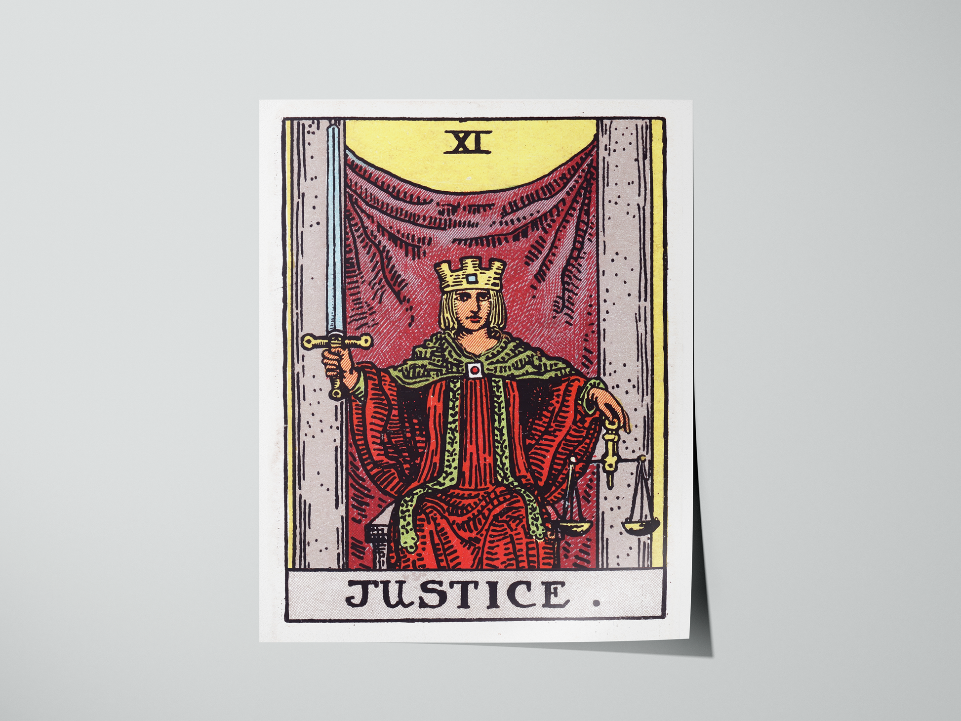 Justice Tarot Card Poster | Vintage Rider Waite Smith Wall Art
