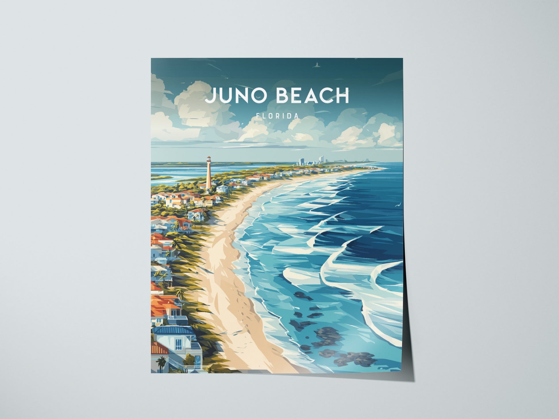 Juno Beach, Florida Poster | Sea Turtle & Sunrise Shoreline Wall Art — giclée print detail on matte paper