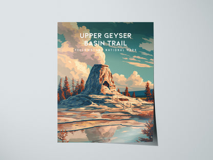 Upper Geyser Basin Trail, Yellowstone National Park Poster | Geothermal Wonders Travel Wall Art — giclée print detail on matt