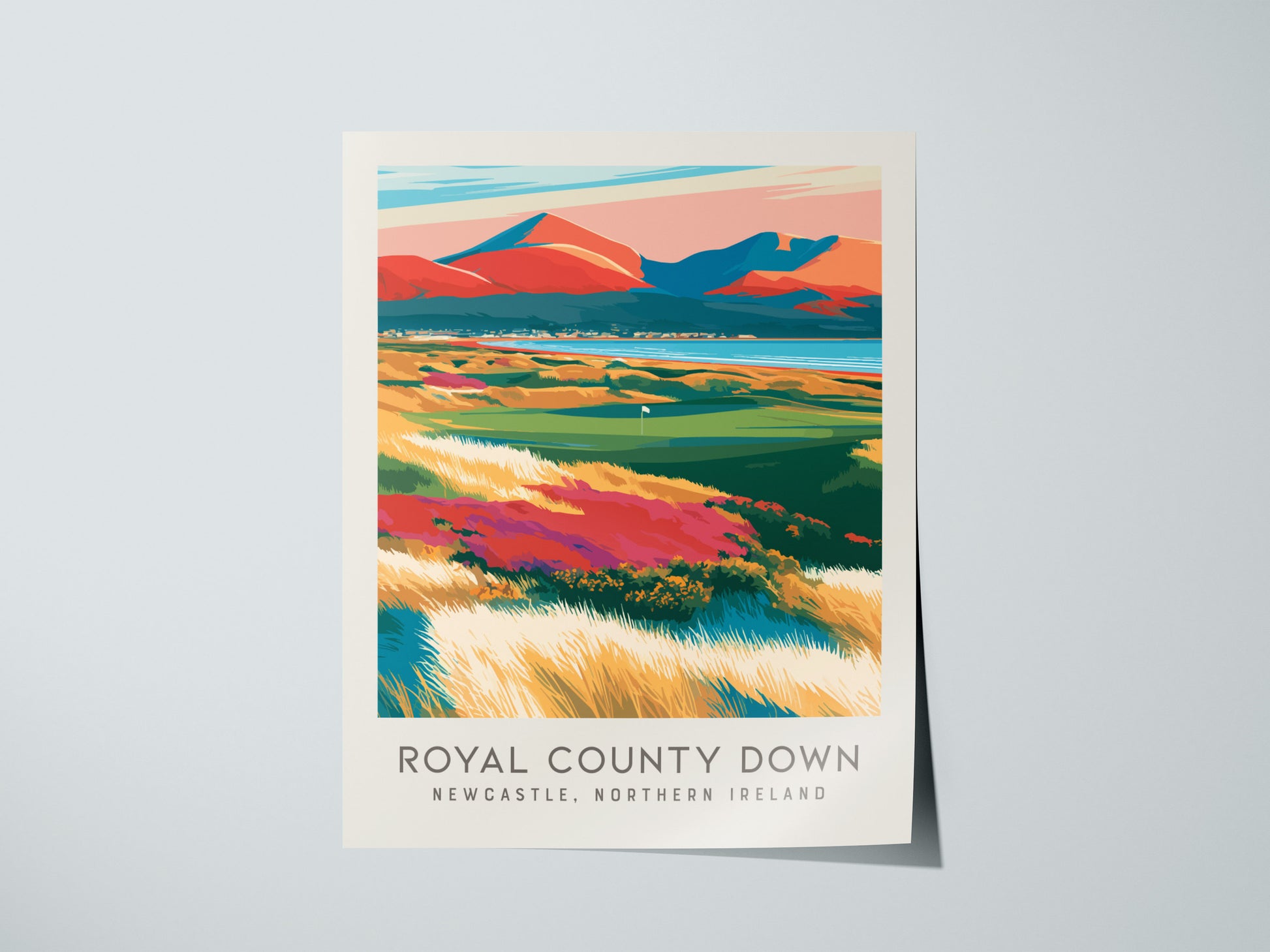 Royal County Down Matte Border Poster | Newcastle, Northern Ireland Golf Course Print Wall Art — giclée print detail on matte