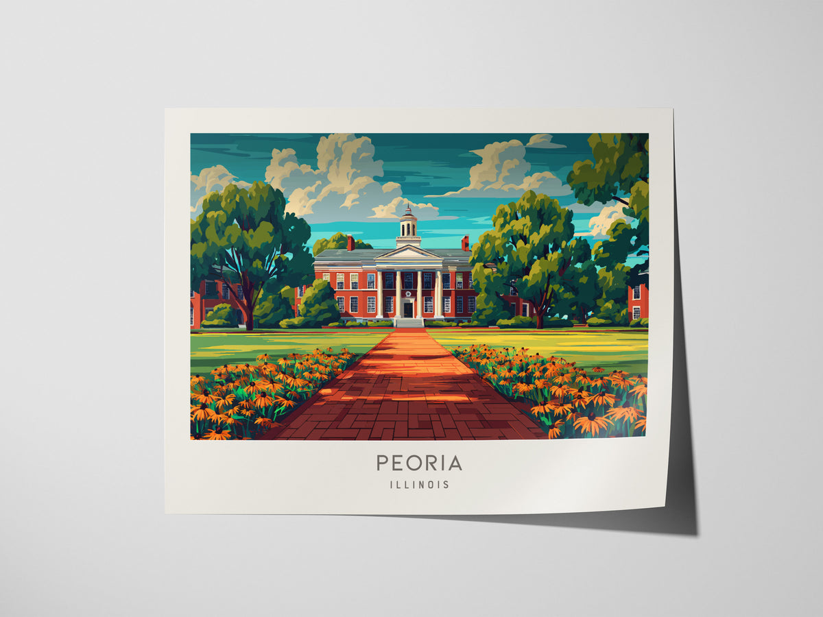 Peoria Landscape Matte Border Poster | Illinois Travel Gift Vacation Wall Art — giclée print detail on matte paper