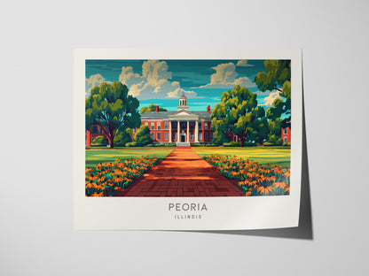 Peoria Landscape Matte Border Poster | Illinois Travel Gift Vacation Wall Art — giclée print detail on matte paper