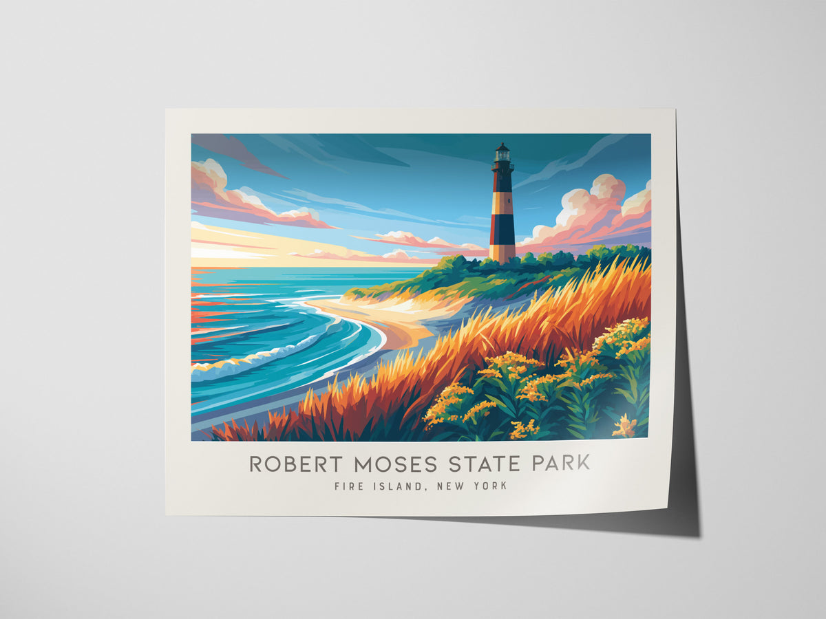 Robert Moses State Park Landscape Matte Border Poster | Fire Island, New York Travel Wall Art — giclée print detail on matte