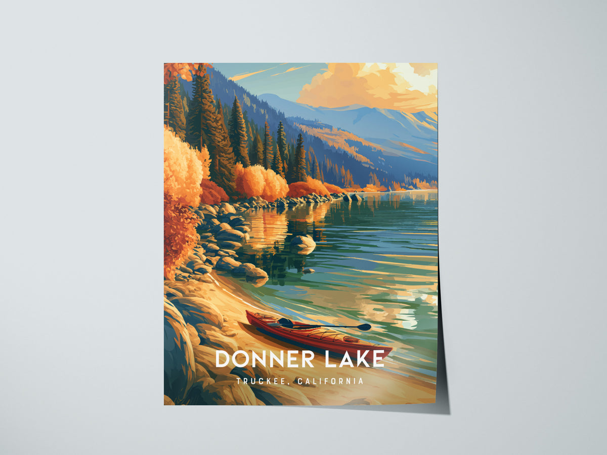 Donner Lake, Truckee, California Poster | Mountain Lake Travel Wall Art — giclée print detail on matte paper
