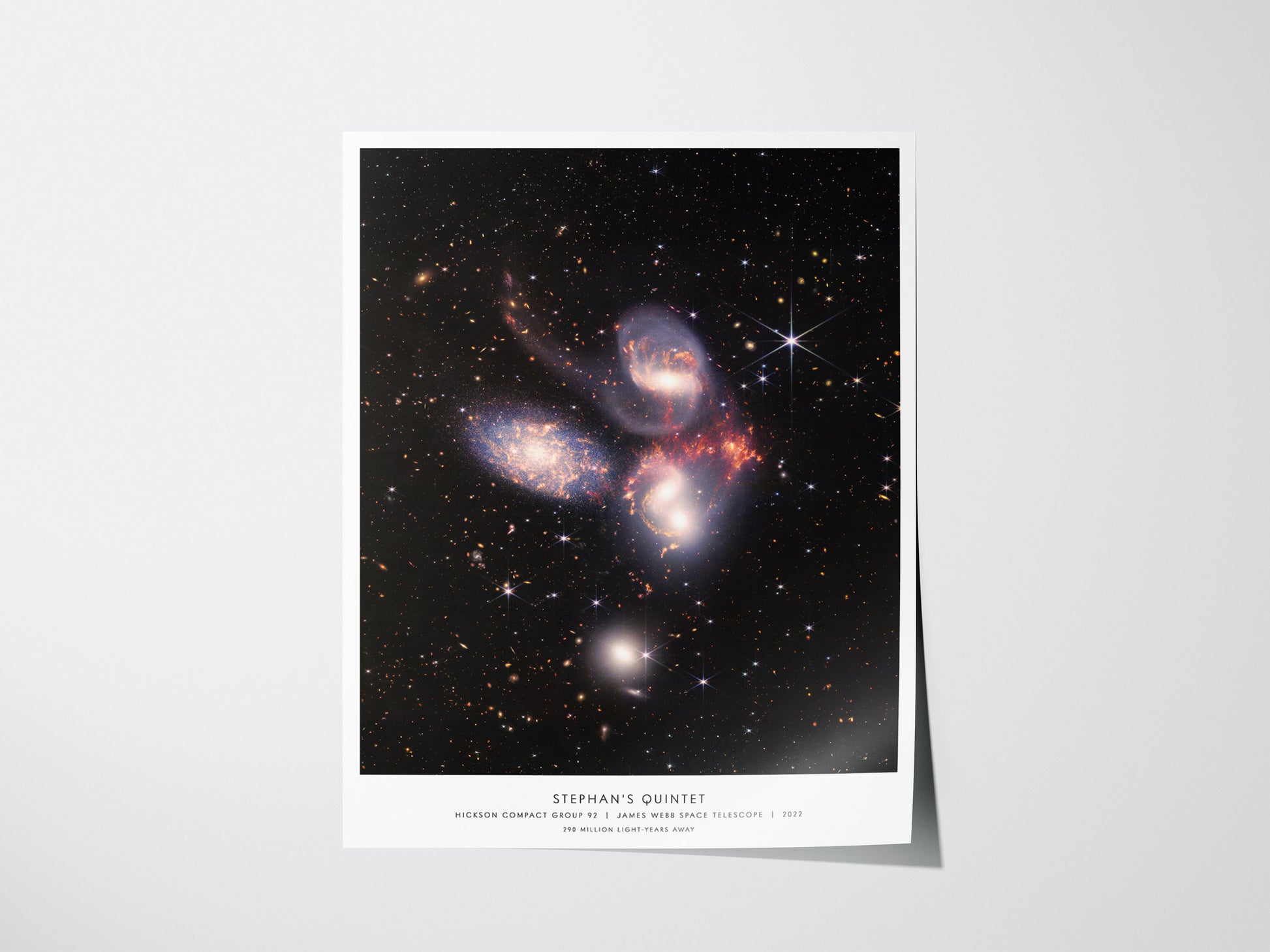 Poster of Stephan's Quintet galaxy cluster on a white background