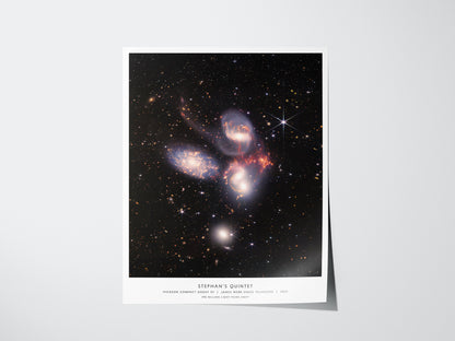 Poster of Stephan's Quintet galaxy cluster on a white background