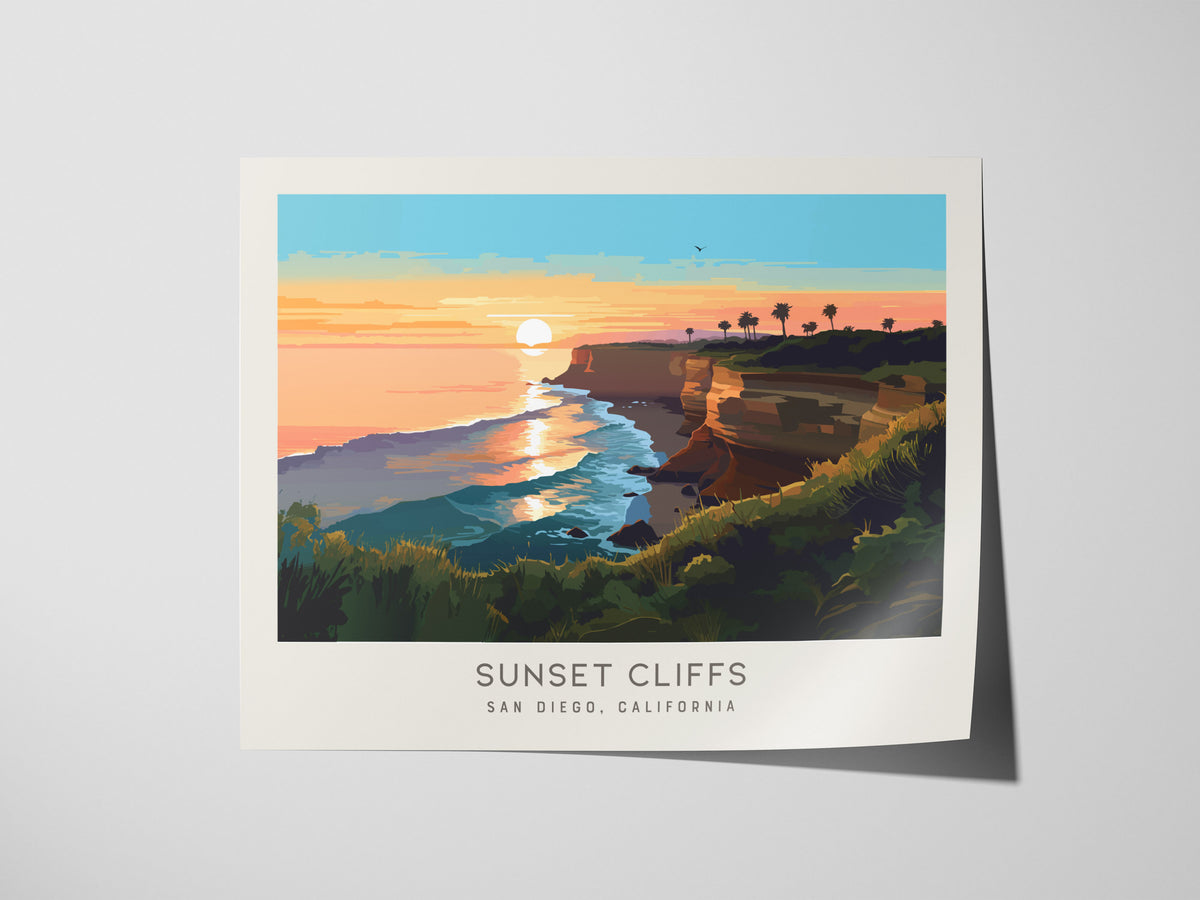 Sunset Cliffs Landscape Matte Border Poster | San Diego, California Travel Wall Art — giclée print detail on matte paper