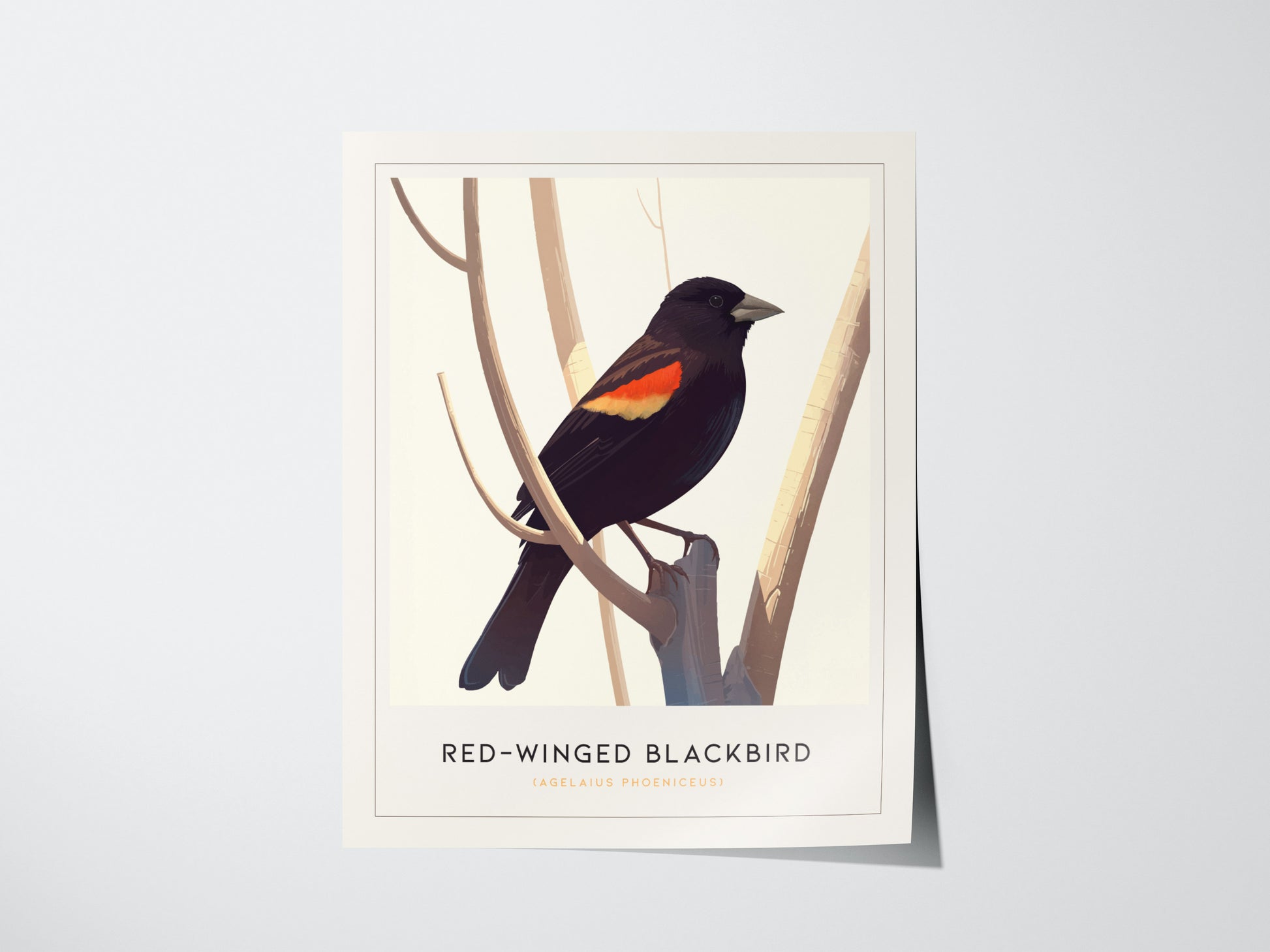 Red-Winged Blackbird Poster | Bird Art Print | Minimalist Nature Gift