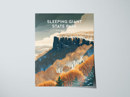 Sleeping Giant State Park, Connecticut Poster | Traprock Ridge Trail Destination Print Wall Art — giclée print detail on matt