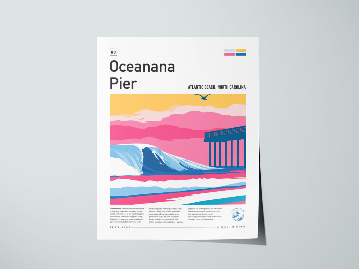 Oceanana Pier, Atlantic Beach, North Carolina Poster | Surf Wall Art & Beach House Decor — giclée print detail on matte paper