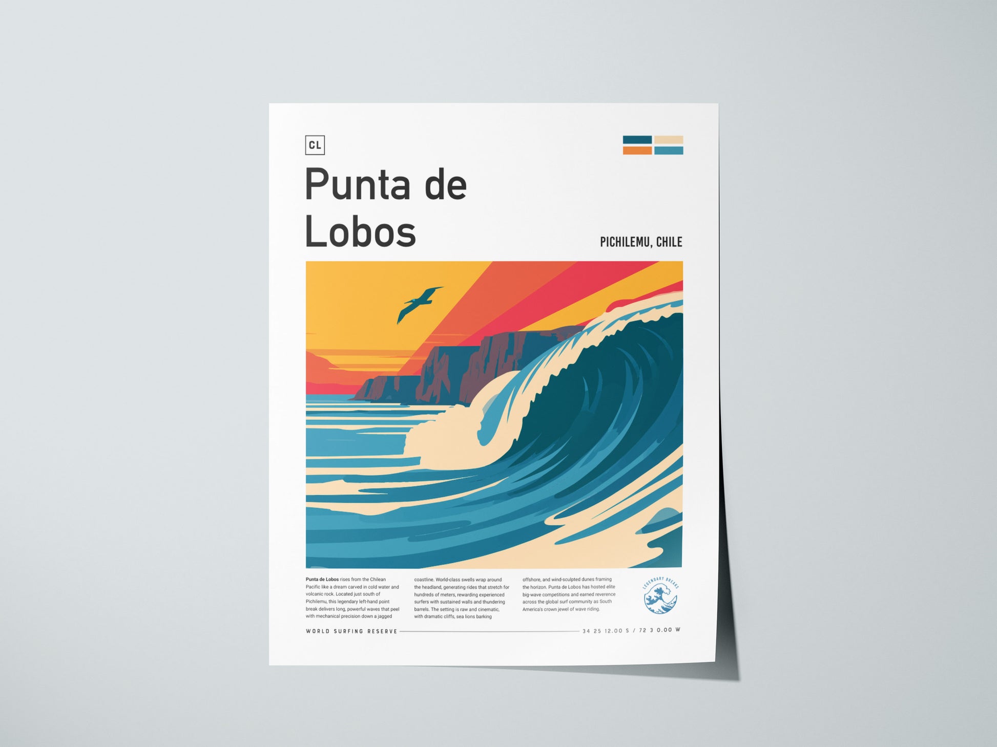 Punta de Lobos, Chile Poster | Dramatic Cliffs & Surf Wall Art — giclée print detail on matte paper