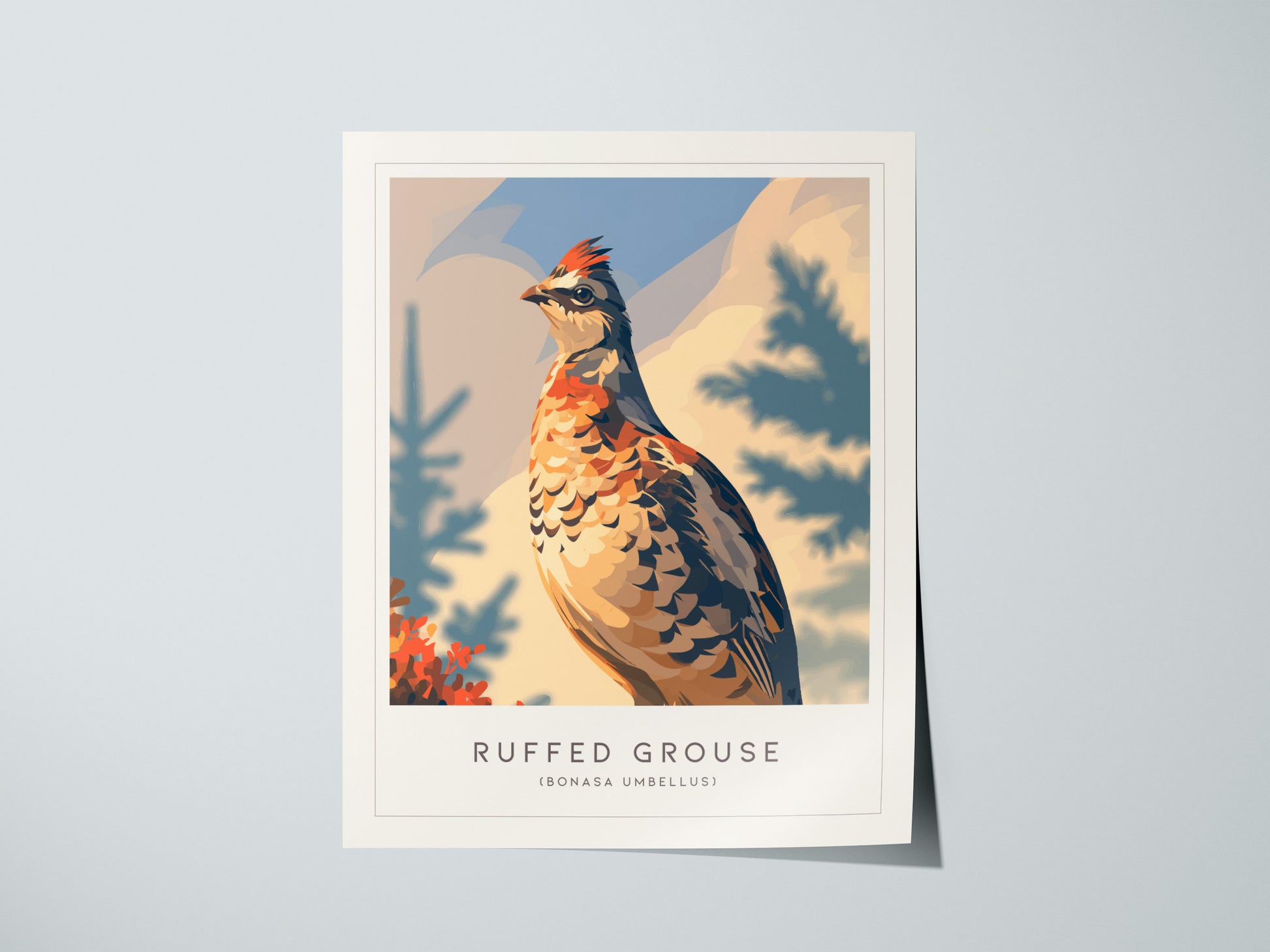 Ruffed Grouse Poster | Woodland Bird in Autumn Forest Wall Art — giclée print detail on matte paper