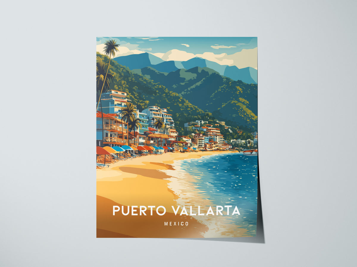 Puerto Vallarta, Mexico Poster | Tropical Beach Print Coastal Wall Art — giclée print detail on matte paper