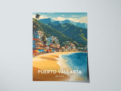 Puerto Vallarta, Mexico Poster | Tropical Beach Print Coastal Wall Art — giclée print detail on matte paper
