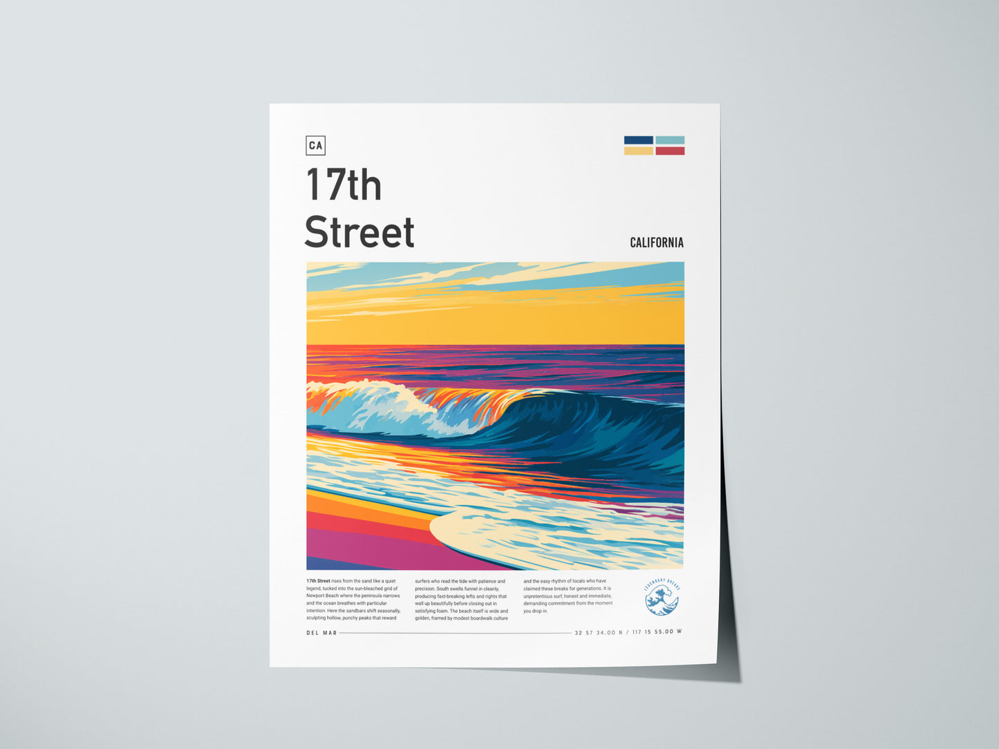 17th Street, Florida Poster | Golden Hour Surf Break Wall Art — giclée print detail on matte paper