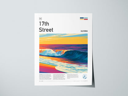 17th Street, Florida Poster | Golden Hour Surf Break Wall Art — giclée print detail on matte paper