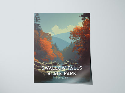 Swallow Falls State Park, Maryland Poster | Waterfall Forest Destination Print Wall Art — giclée print detail on matte paper