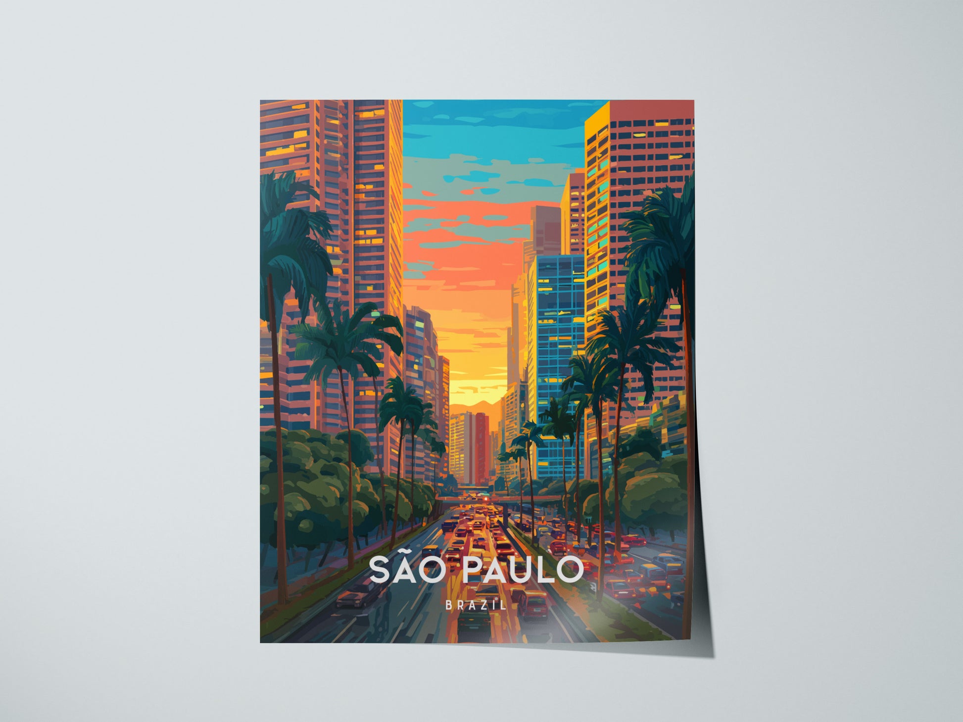 São Paulo, Brazil Poster | Urban Skyline & Tropical Energy Wall Art — giclée print detail on matte paper