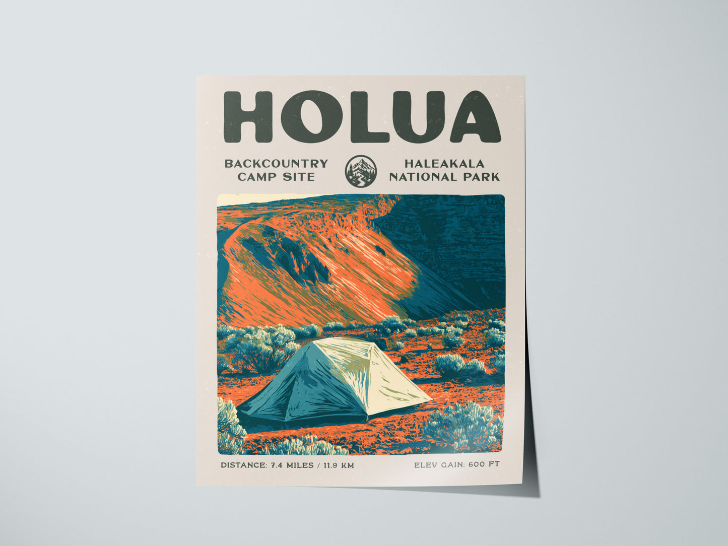 Holua, Haleakala National Park Poster | Hiker Gift | Volcanic Backcountry Trail Wall Art — giclée print detail on matte paper