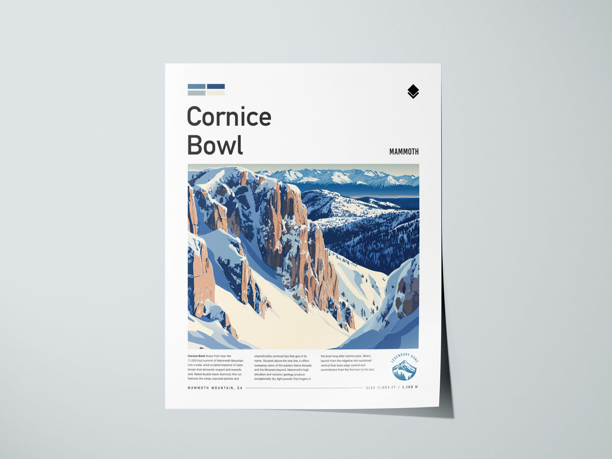 Cornice Bowl, Mammoth Poster | Alpine Print Ski Lodge Decor Wall Art — giclée print detail on matte paper