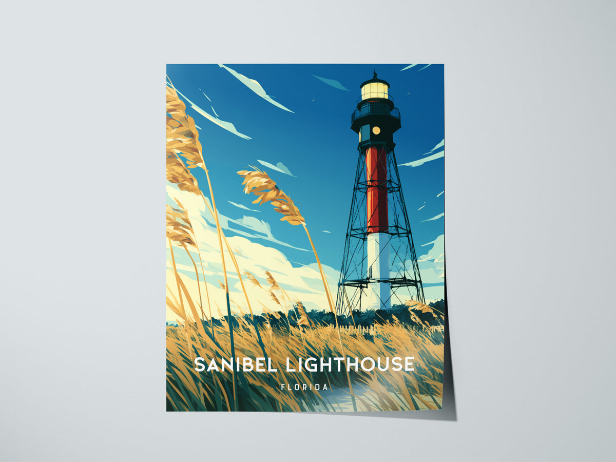 Sanibel Lighthouse, Florida Poster | Gulf Coast Beacon Coastal Decor Wall Art — giclée print detail on matte paper