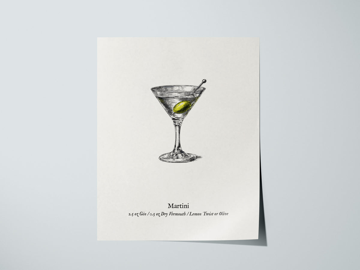 Martini Poster | Vintage Cocktail Scientific Illustration Wall Art — giclée print detail on matte paper